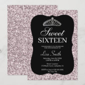 Elegant Chic Pink Glitter Tiara Sweet 16 Kaart (Voorkant / Achterkant)