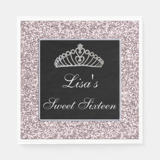 Elegant Chic Pink Glitter Tiara Sweet 16 Servet (Voorkant)