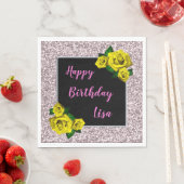 Elegant Chic Pink Glitter Yellow Roses Birthday Servet (Insitu)
