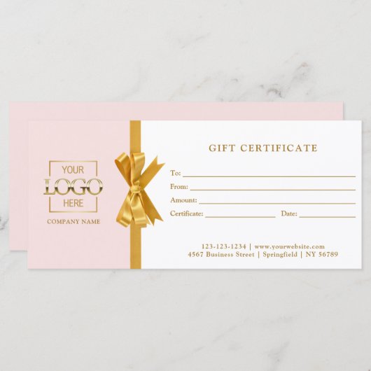 Elegant Chic Pink & Gold Business Gift Certificate (Voorkant / Achterkant)