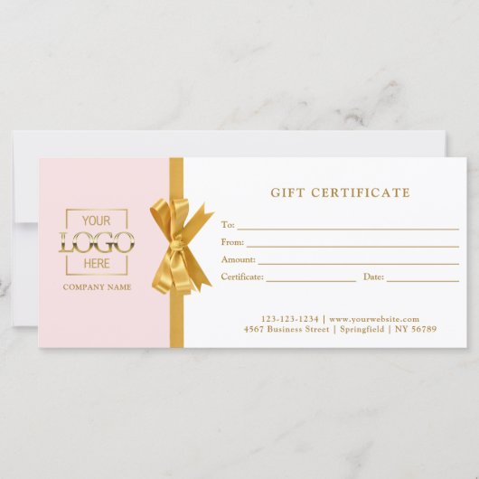 Elegant Chic Pink & Gold Business Gift Certificate (Voorkant)