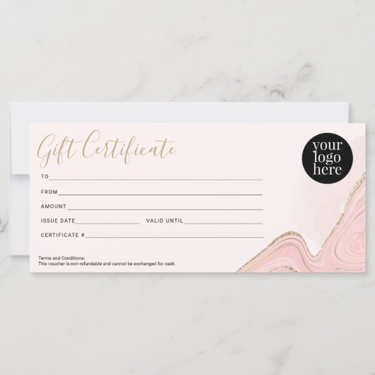 Elegant Chic Pink Gold Marble Agate Certificate (Achterkant)