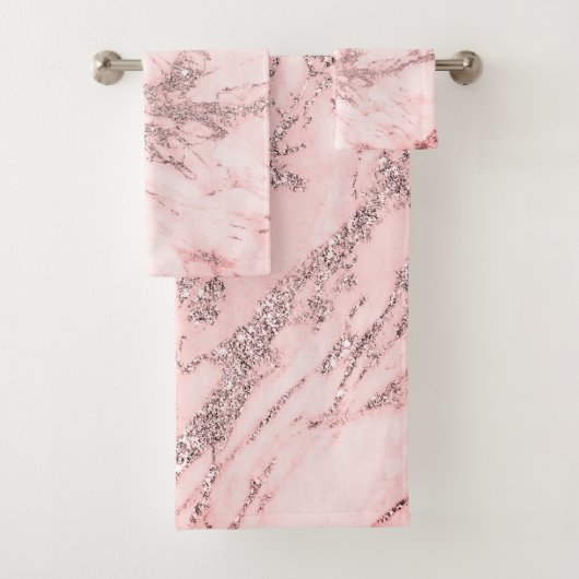 Elegant chic pink gray silver marble bad handdoek (Insitu)