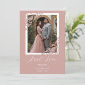 Elegant Chic Pink Ornate Corner Photo Wedding Bedankkaart (Staand voorkant)
