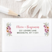 Elegant Chic Pink Paars Floral Waterverf Script Etiket (Insitu)