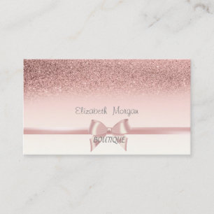 Elegant Chic Pink Ribbon Bow, Glitter Bokeh Visitekaartje