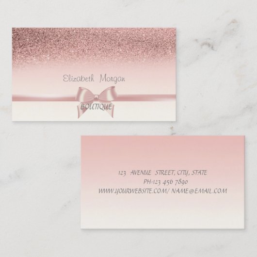 Elegant Chic Pink Ribbon Bow, Glitter Bokeh Visitekaartje (Voorkant / Achterkant)
