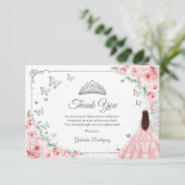 Elegant Chic Pink Roses Silver Quinceanera Bedankkaart (Staand voorkant)