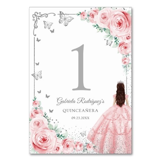 Elegant Chic Pink Roses Silver Quinceanera Kaart (Voorkant)