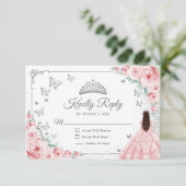 Elegant Chic Pink Silver Quinceanera Reply RSVP Kaartje (Staand voorkant)