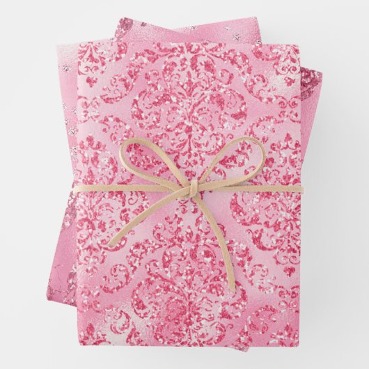 Elegant Chic Pink Sparkles Glitter Feminine Inpakpapier Vel (In situ)