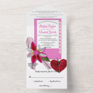 Elegant Chic Pink Vlaams Romantic Modern Wedding All In One Uitnodiging