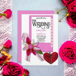 Elegant Chic Pink Vlourish Formal Romantic Wedding Kaart