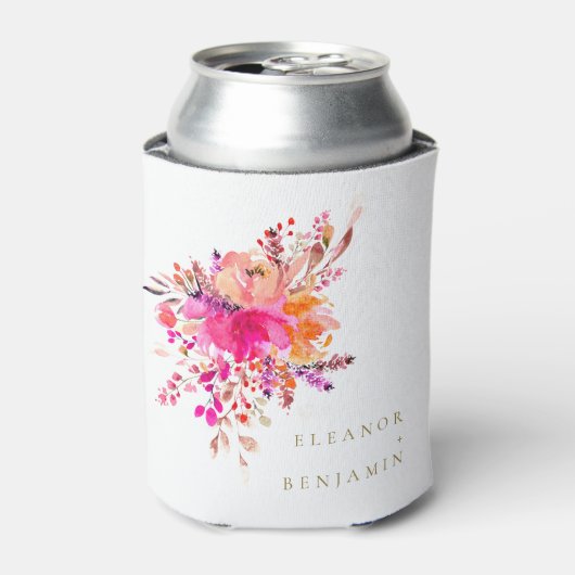 Elegant Chic Pink Waterverf Floral Wedding Custom Blikjeskoeler (Blikje Voorkant)