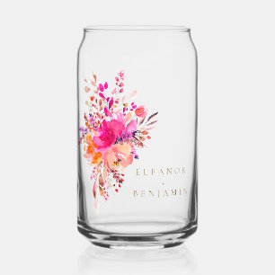 Elegant Chic Pink Waterverf Floral Wedding Custom Blikvorm Glas