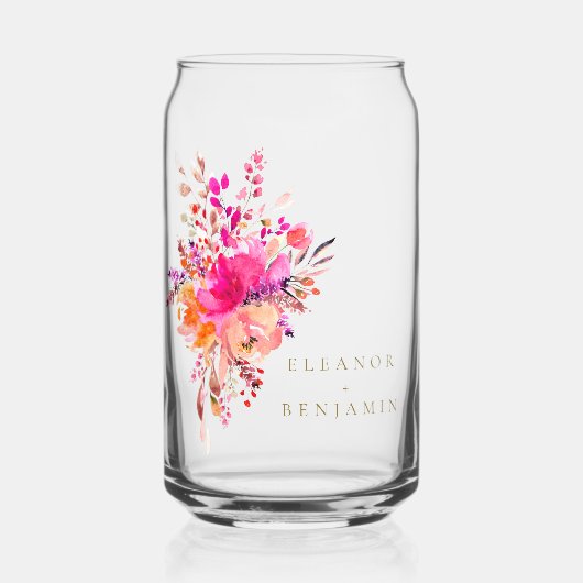 Elegant Chic Pink Waterverf Floral Wedding Custom Blikvorm Glas (Voorkant)