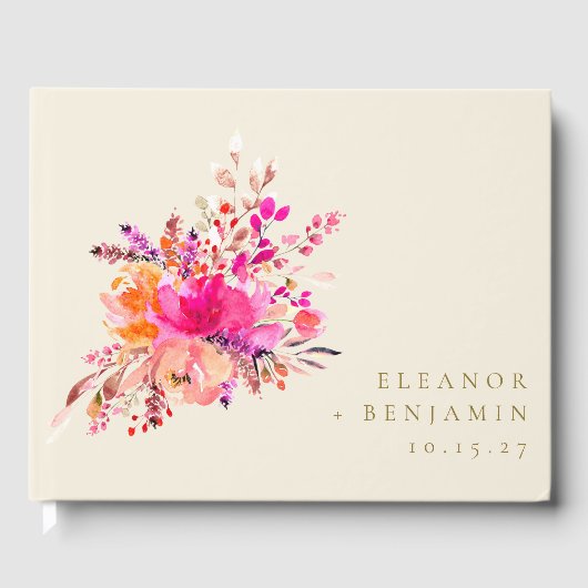 Elegant Chic Pink Waterverf Floral Wedding Custom Gastenboek (Voorkant)