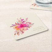 Elegant Chic Pink Waterverf Floral Wedding Custom Kartonnen Onderzetters (Schuin)