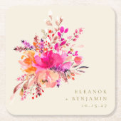 Elegant Chic Pink Waterverf Floral Wedding Custom Kartonnen Onderzetters (Voorkant)
