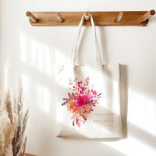 Elegant Chic Pink Waterverf Floral Wedding Custom Tote Bag