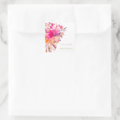 Elegant Chic Pink Waterverf Floral Wedding Custom Vierkante Sticker (Tas)