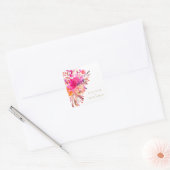 Elegant Chic Pink Waterverf Floral Wedding Custom Vierkante Sticker (Envelop)