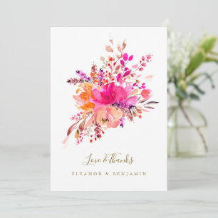 Elegant Chic Pink Waterverf Floral Wedding Foto Bedankkaart