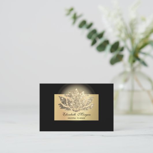 Elegant Chic Professional, Gold Lotus, zwart Visitekaartje (Staand voorkant)