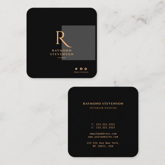 Elegant Chic Professional Gold Monogramed Vierkante Visitekaartje (Voorkant / Achterkant)