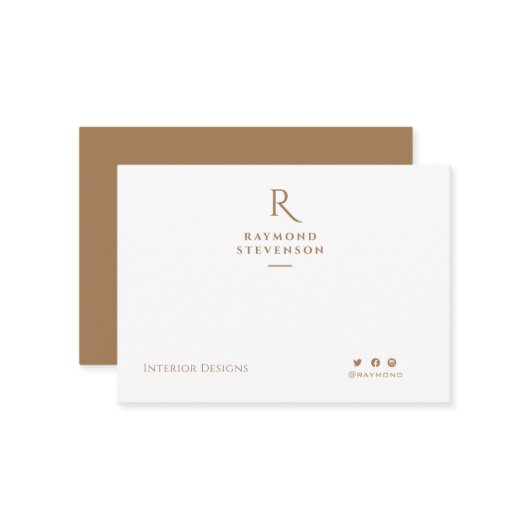 Elegant Chic Professional Light Brown monogrammen Notitiekaartje (Voorkant / Achterkant in situ)