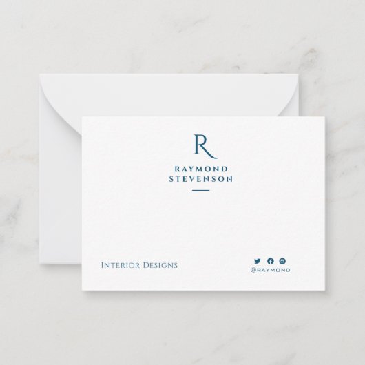 Elegant Chic Professional Navy blue monogrammen Notitiekaartje (Voorkant)