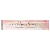 Elegant Chic Professional Roze Gold Marble Agate Naambordje (Voorkant)