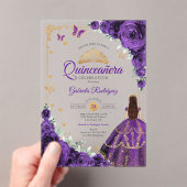 Elegant Chic Purple Roses Gold Quinceanera Acryl Uitnodigingen (Insitu (Draagbaar))