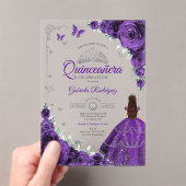 Elegant Chic Purple Roses Silver Quinceanera  Acryl Uitnodigingen (Insitu (Draagbaar))