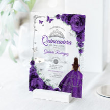 Elegant Chic Purple Roses Silver Quinceanera