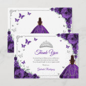 Elegant Chic Purple Roses Silver Quinceanera Bedankkaart (Voorkant / Achterkant)