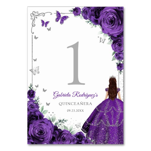 Elegant Chic Purple Roses Silver Quinceanera Kaart (Voorkant)