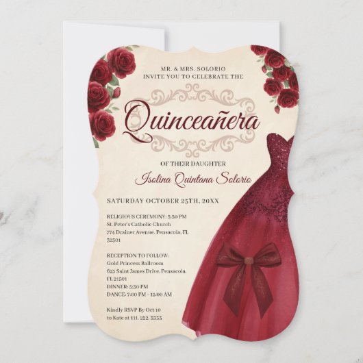Elegant Chic Quinceanera 15th Birthday Burgundy Kaart (Voorkant)