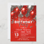 Elegant Chic Red en Zilveren Ballon Verjaardagsfee Kaart (Voorkant)