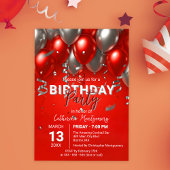 Elegant Chic Red en Zilveren Ballon Verjaardagsfee Kaart