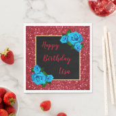 Elegant Chic Red Glitter Blue Rozen Birthday Servet (Insitu)