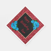 Elegant Chic Red Glitter Blue Rozen Birthday Servet (Hoek)