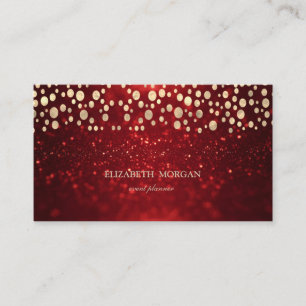 Elegant Chic Red Glitter Bokeh Gold Confetti Visitekaartje
