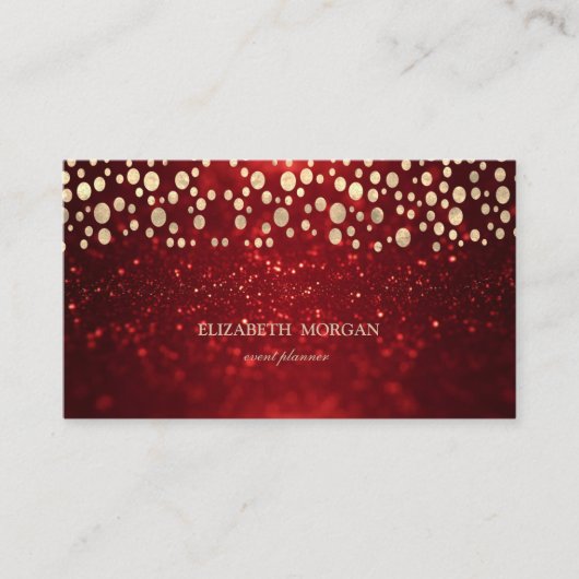 Elegant Chic Red Glitter Bokeh Gold Confetti Visitekaartje (Voorkant)