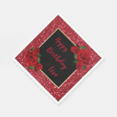 Elegant Chic Red Glitter Red Roses Birthday Servet (Hoek)