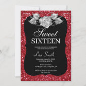 Elegant Chic Red Glitter Silver Roos Sweet 16 Kaart (Voorkant)