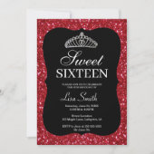 Elegant Chic Red Glitter Tiara Sweet 16 Kaart (Voorkant)