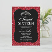 Elegant Chic Red Glitter Tiara Sweet 16 Kaart (Staand voorkant)
