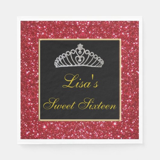 Elegant Chic Red Glitter Tiara Sweet 16 Servet (Voorkant)