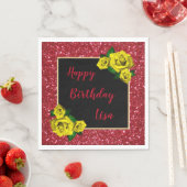 Elegant Chic Red Glitter Yellow Roses Birthday Servet (Insitu)